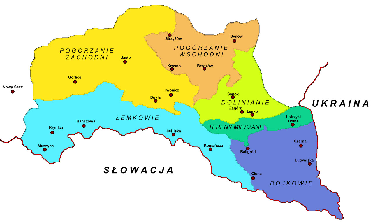 Mapa grup etnicznych w Bieszczadach Mapa grup etnicznych w Bieszczadach